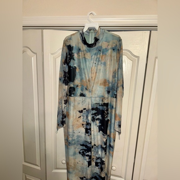 Fashion Nova Blue Bodycon Midi Dress Mock Neck - Picture 4 of 7